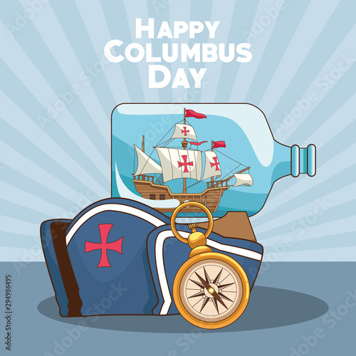 Old caravel and Happy columbus day design