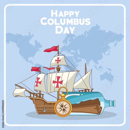 Old caravel and Happy columbus day design