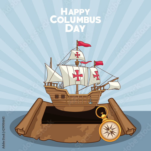 caravel and compass, Happy columbus day design