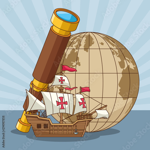 vintage earth globe and old caravel design