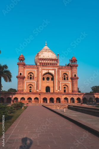 Exterior view of famous monument with blue sky background. Safdarjung tomb situated in New Delhi, India.