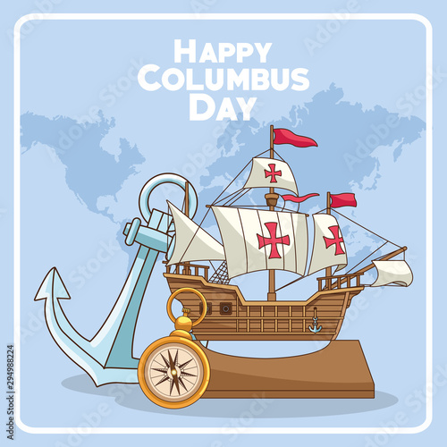 Anchor and related icons of Happy columbus day design