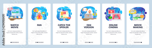 Cinema website and mobile app onboarding screens vector template
