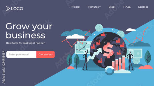 Macroeconomics tiny person vector illustration landing page template design