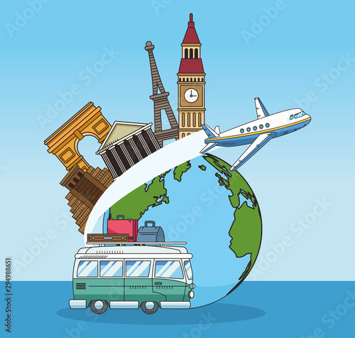earth planet with iconic world monuments
