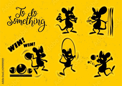 Silhouette set mouse life. To do something. Set 2.