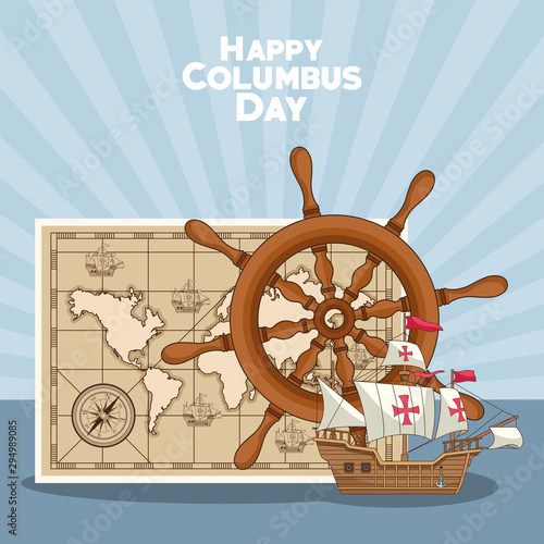 Ship rudder and Happy columbus day design