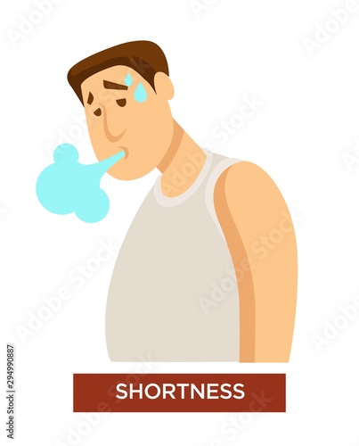 Person experiencing shortness of breath symptom and difficulty breathing