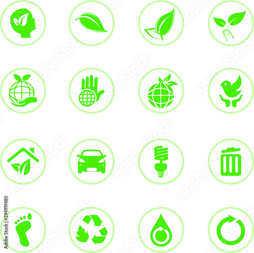 set of green icons