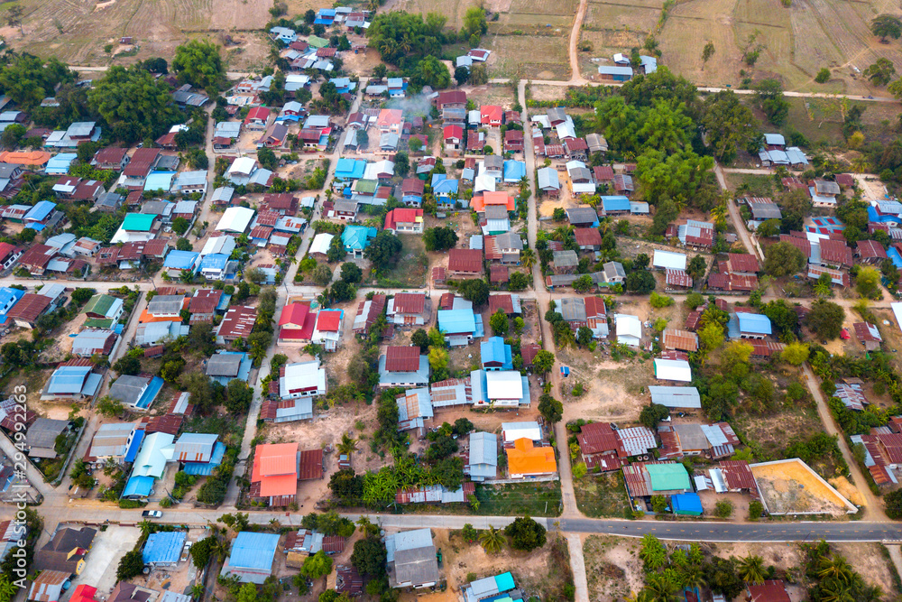 Top view Aerial photo from flying drone.High angle old village in Thailand. Top view Aerial photo from flying drone.High angle old village in Thailand.
