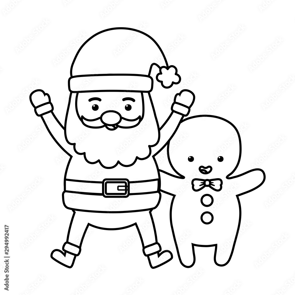 santa and gingerbread man decoration merry christmas line style santa and gingerbread man decoration merry christmas line style