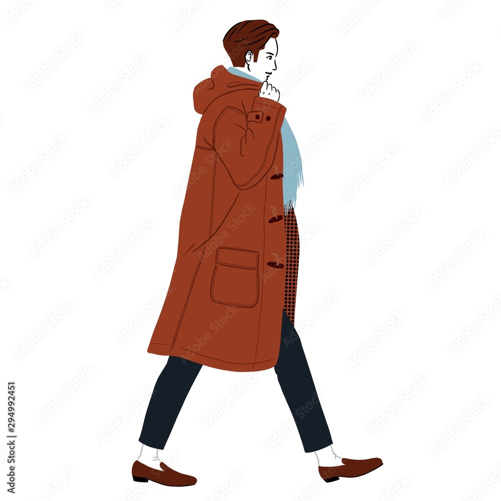 ダッフルコートを着て寒そうにしている若い男性 Stock イラスト Adobe Stock