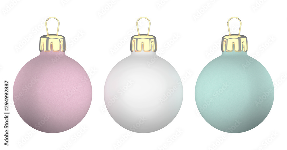 Three New Year and Christmas ornaments balls mockup without a pattern. 3D illustration Three New Year and Christmas ornaments balls mockup without a pattern. 3D illustration