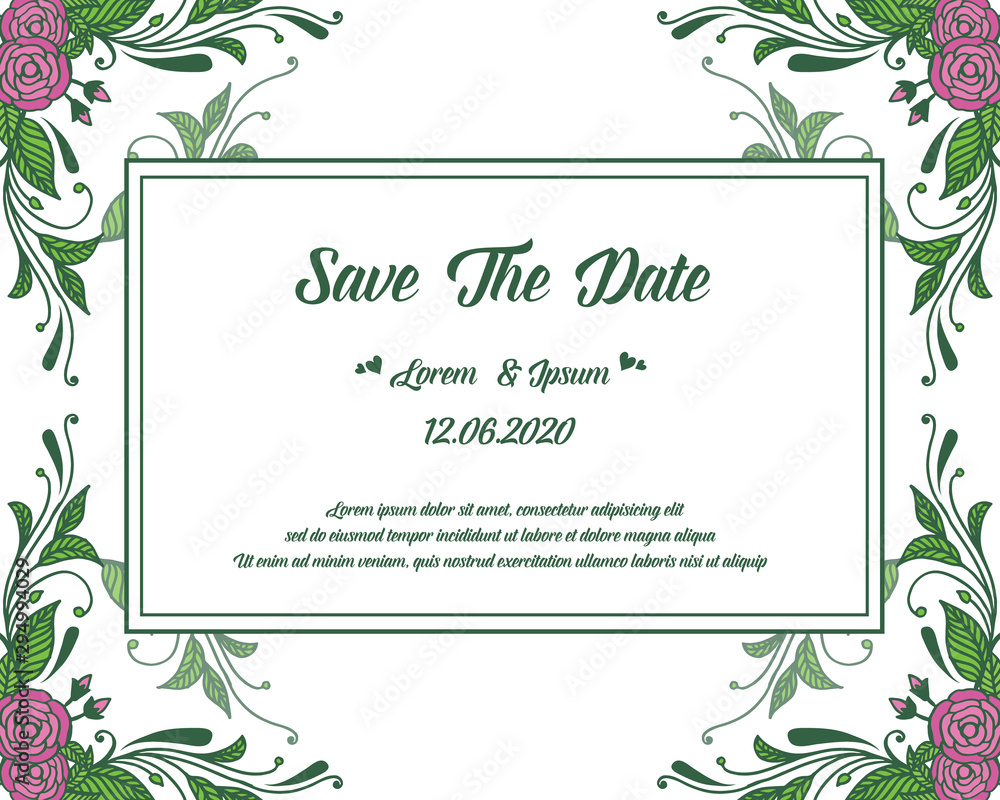 Greeting card save the date, with nature pink rose flower frame. Vector Greeting card save the date, with nature pink rose flower frame. Vector