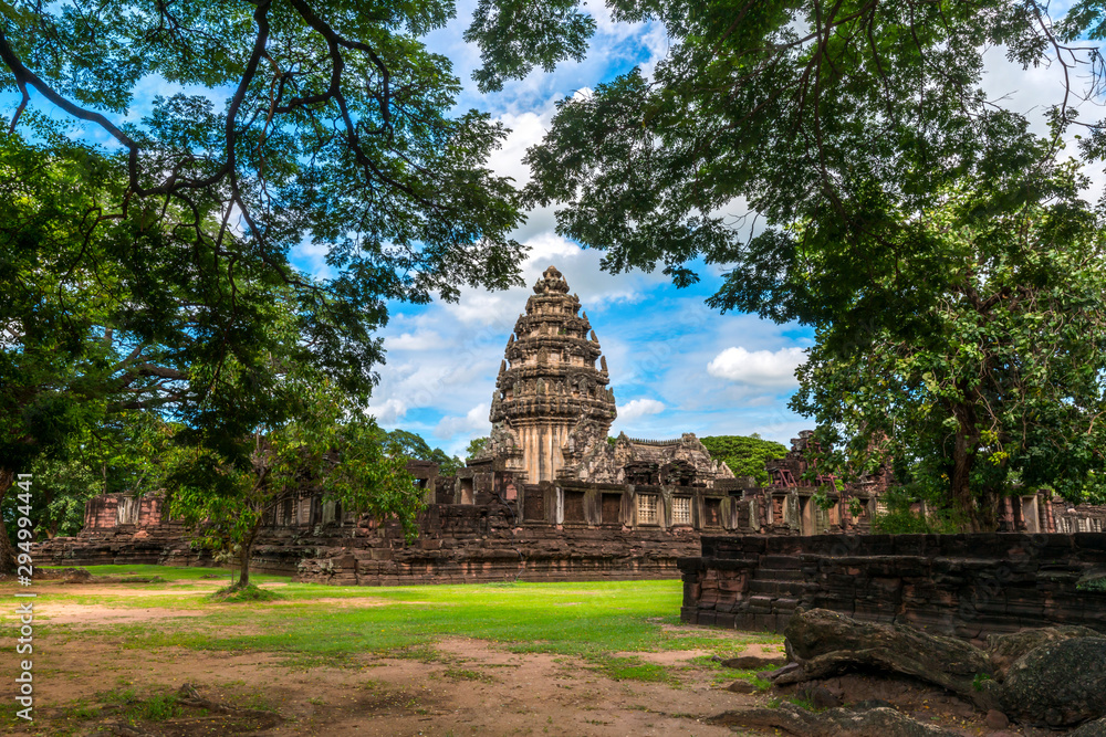 Perfect view of Prasat Hin Pimai (Pimai Historical Park) The ancient sand-stone Khmer-style temple in Nakhon Ratchasima province, Thailand,Asia.Amazing Stone castle. Perfect view of Prasat Hin Pimai (Pimai Historical Park) The ancient sand-stone Khmer-style temple in Nakhon Ratchasima province, Thailand,Asia.Amazing Stone castle.