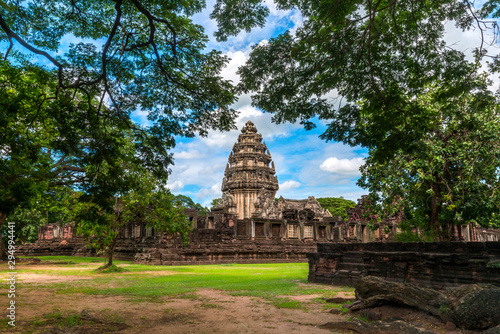 Perfect view of Prasat Hin Pimai (Pimai Historical Park) The ancient sand-stone Khmer-style temple in Nakhon Ratchasima province, Thailand,Asia.Amazing Stone castle.