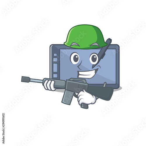 Army graphic tablet character with the cartoon