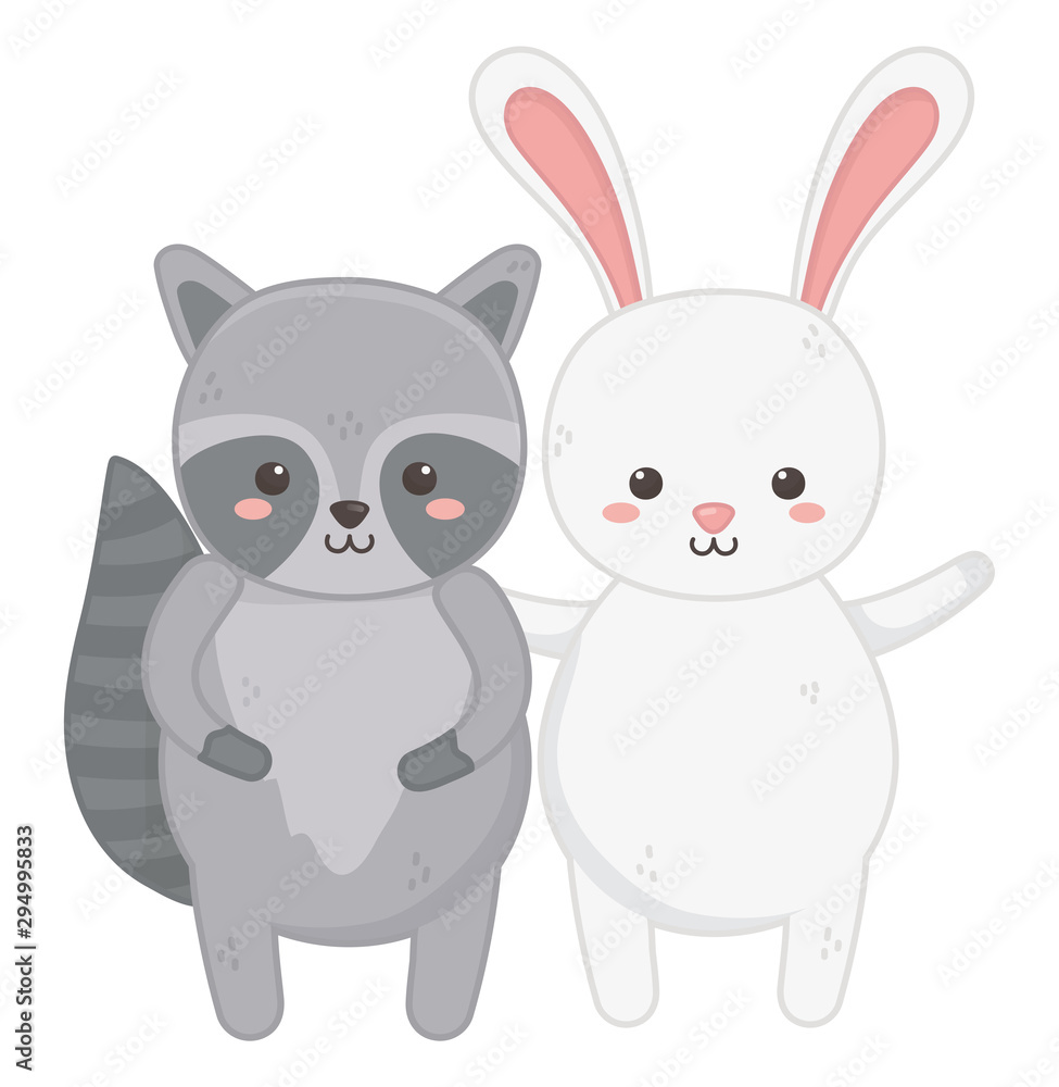 cute rabbit and raccoon waving hand cute rabbit and raccoon waving hand