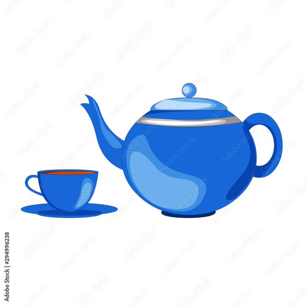 Blue Teapot, Teacup and Saucer - Cartoon Vector Image Blue Teapot, Teacup and Saucer - Cartoon Vector Image