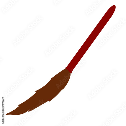 Broom with Red Handle - Cartoon Vector Image