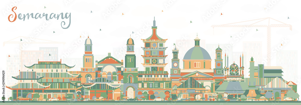 Obraz premium Semarang Indonesia City Skyline with Color Buildings.