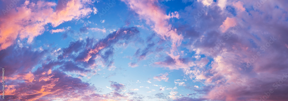 Panorama of beautiful evening cloudy sky. Nature background. - obrazy, fototapety, plakaty 