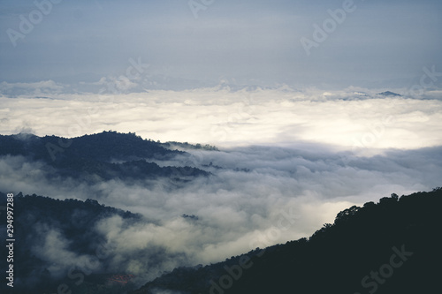 Mountains and fog in the early morning hours