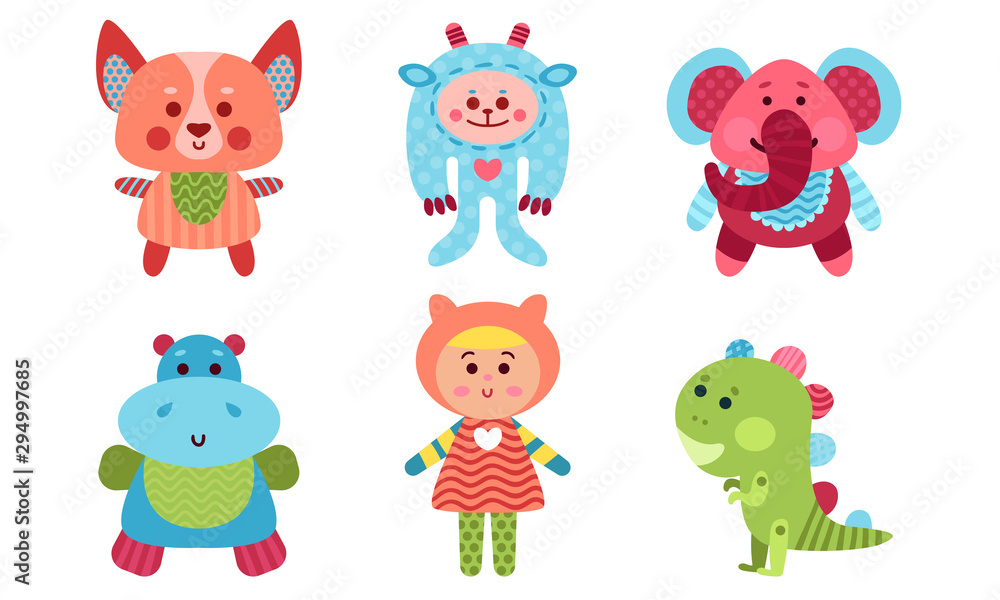 Cute Babies Animals And Human Cartoon Characters Colorful Vector  Illustration Set Stock Vector | Adobe Stock