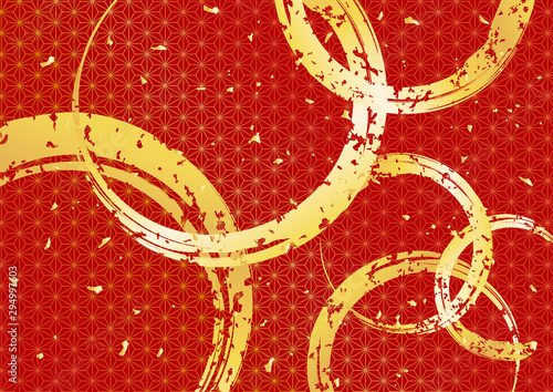 和柄　背景　円　麻の葉　赤