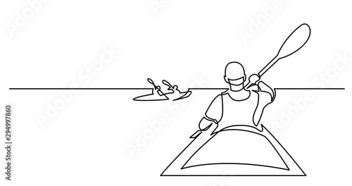 continuous line drawing of kayaking competition on water