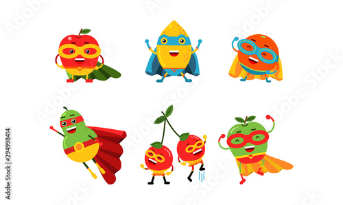 Cute Animated Fruits In Different Poses Cartoon Character Vector Illustration