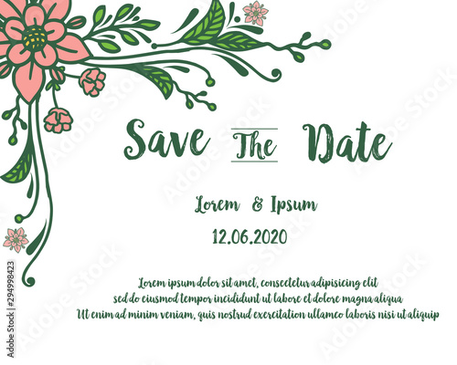 Decoration of abstract leaf flower frame, for ornate of card save the date. Vector