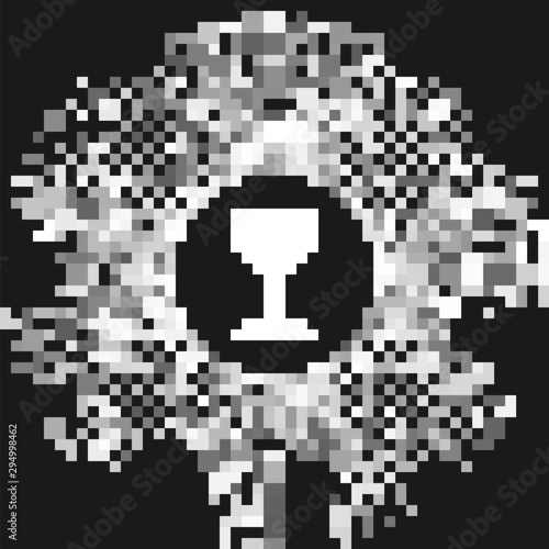 White Jewish goblet icon isolated on grey background. Jewish wine cup for kiddush. Kiddush cup for Shabbat. Abstract circle random dots. Vector Illustration