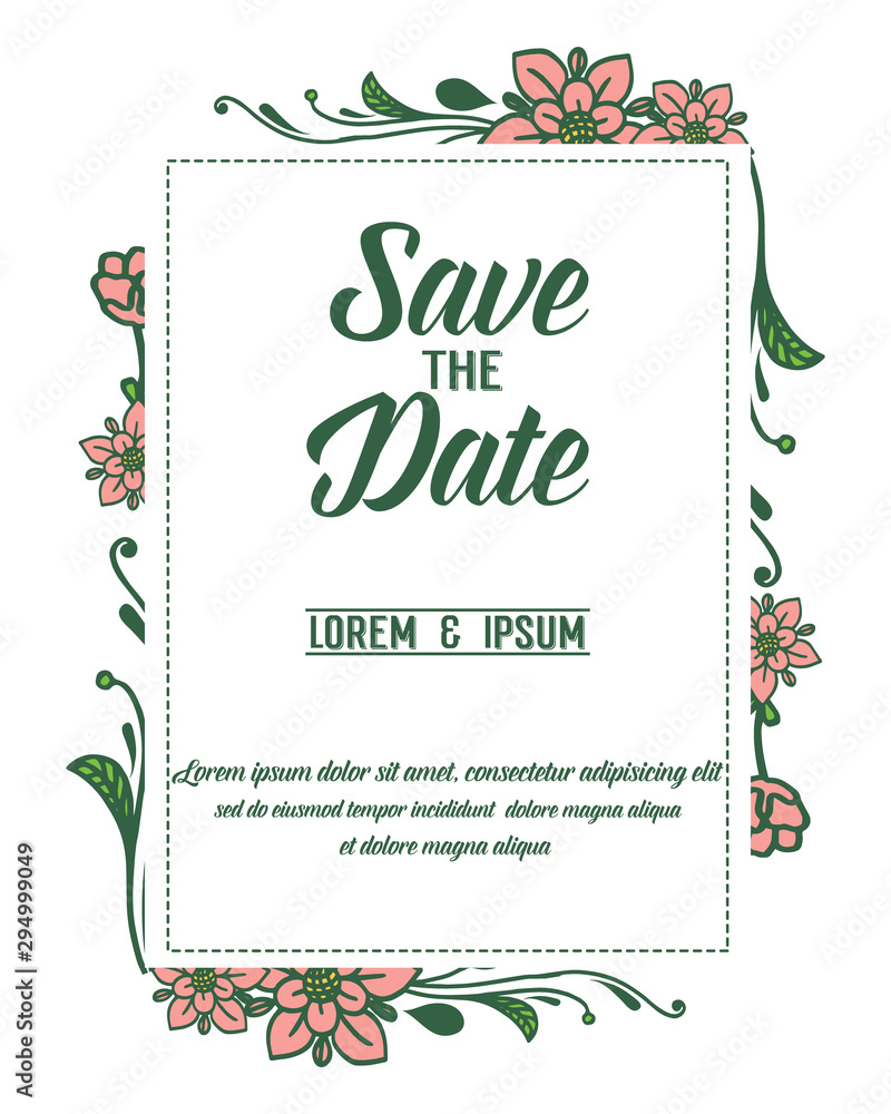Obraz premium Design green leaf flower frame, for concept ornament of card save the date. Vector