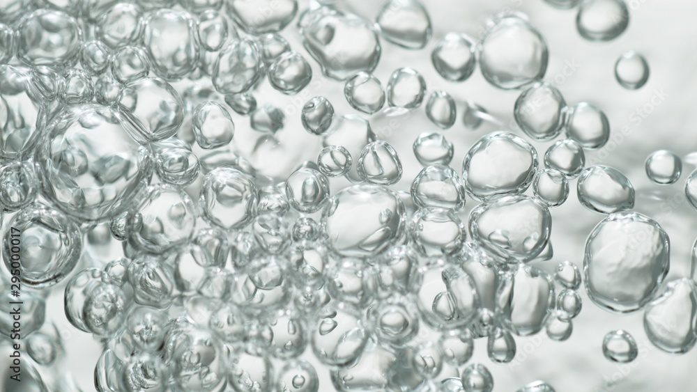 transparent gas bubbles on water surface. Worms-eye low angle with crystal bubbles in purified water on white background. cosmetic backdrop with copy space transparent gas bubbles on water surface. Worms-eye low angle with crystal bubbles in purified water on white background. cosmetic backdrop with copy space