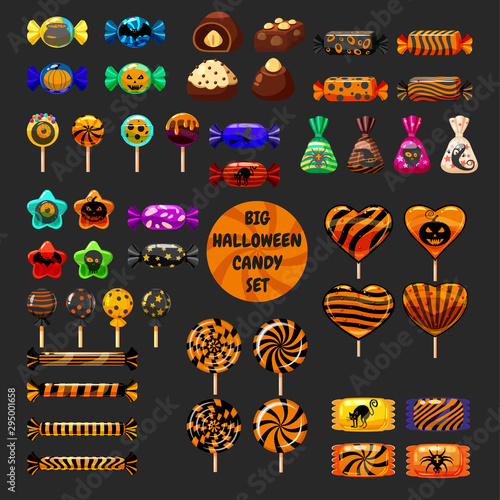 Set Halloween sweets colorful with halloween characters and elements