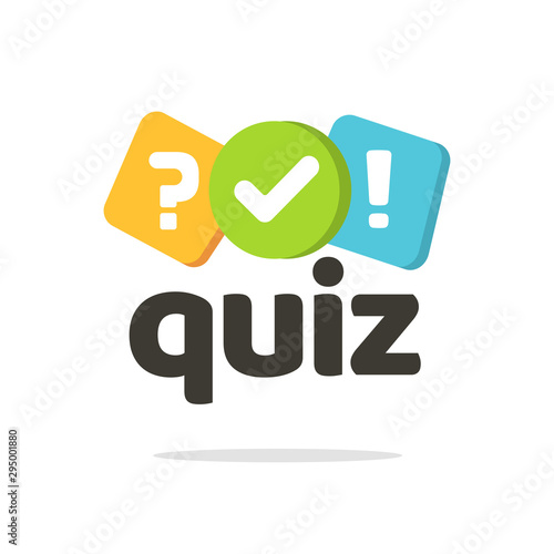 Quiz logo icon vector symbol, flat cartoon bubble speeches with question and check mark signs as competition game or interview logotype, poll questionnaire insignia isolated