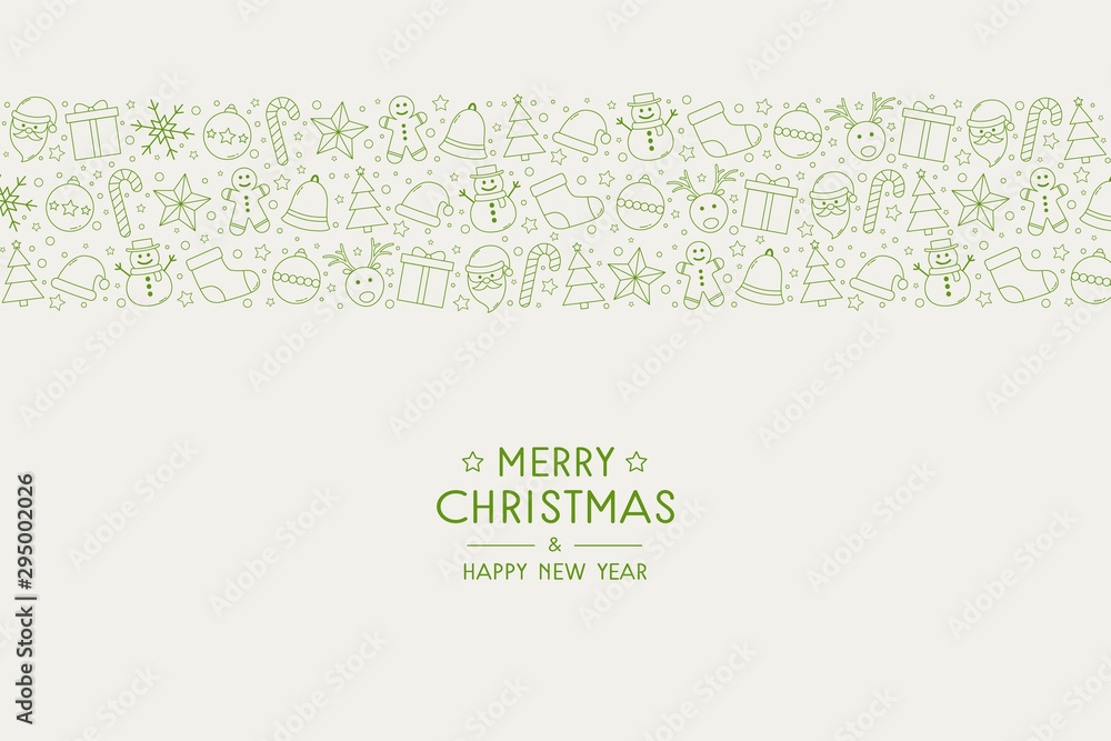 Beautiful Christmas greeting card with festive icons and wishes. Vector