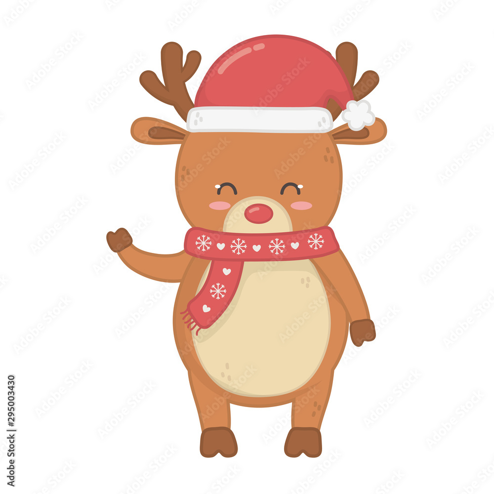 Fototapeta premium reindeer with scarf and hat decoration merry christmas