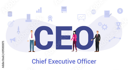ceo chief executive officer concept with big word or text and team people with modern flat style - vector