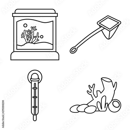 Vector illustration of fishbowl and accessory icon. Collection of fishbowl and care stock vector illustration.