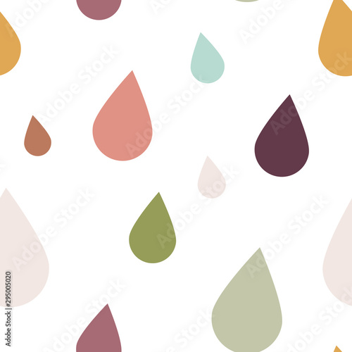 Seamless pattern in autumnal colors on white background. Drops falling. Vector illustration, flat design