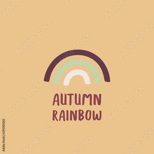 Autumn rainbow. Hand drawn rainbow with autumnal colors on mustard background. Vector illustration, flat design