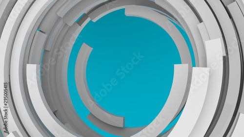 3D rendering, white abstract round shape on blue background. Colorful backdrop.