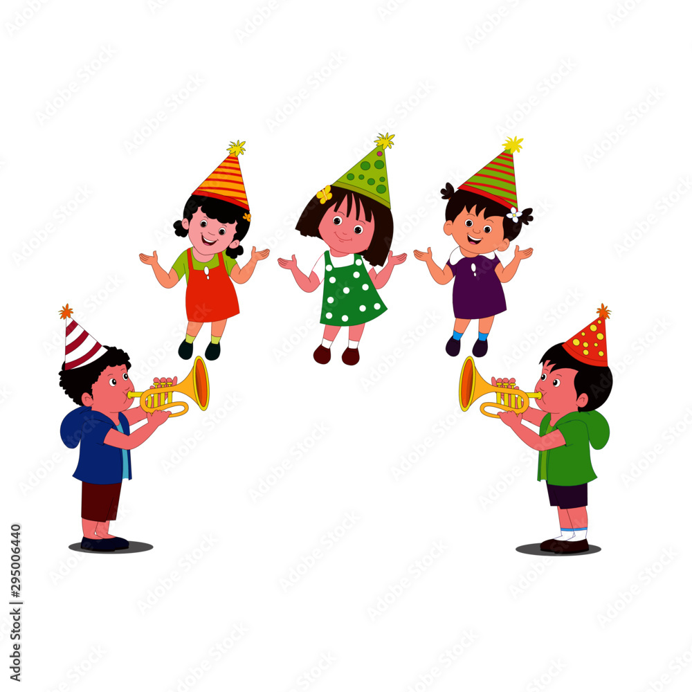 Kids in a Party - Cartoon Vector Image