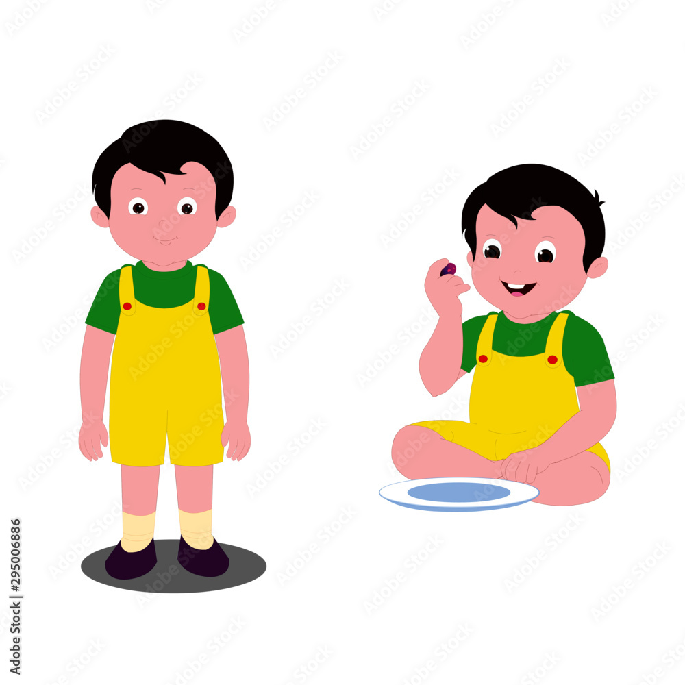 Boy Character Standing and Sitting Pose - Cartoon Vector Image Boy Character Standing and Sitting Pose - Cartoon Vector Image