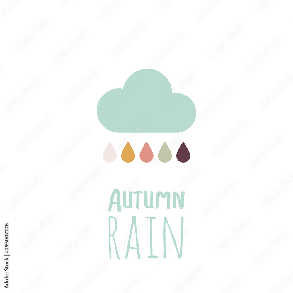 Obraz premium Autumn rain. Minimal composition. Cloud with drops. Vector illustration, flat design