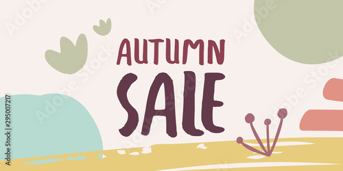 Autumn sale background. Hand drawn elements with autumnal colors on cream background. Vector illustration, flat design