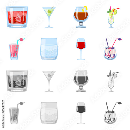 Isolated object of liquor and restaurant sign. Collection of liquor and ingredient stock vector illustration.