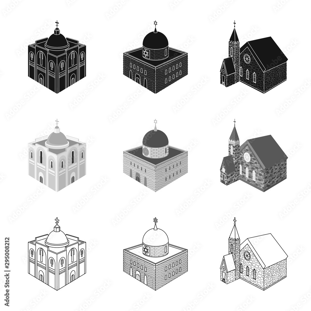 Vector design of temple and historic symbol. Set of temple and faith vector icon for stock.
